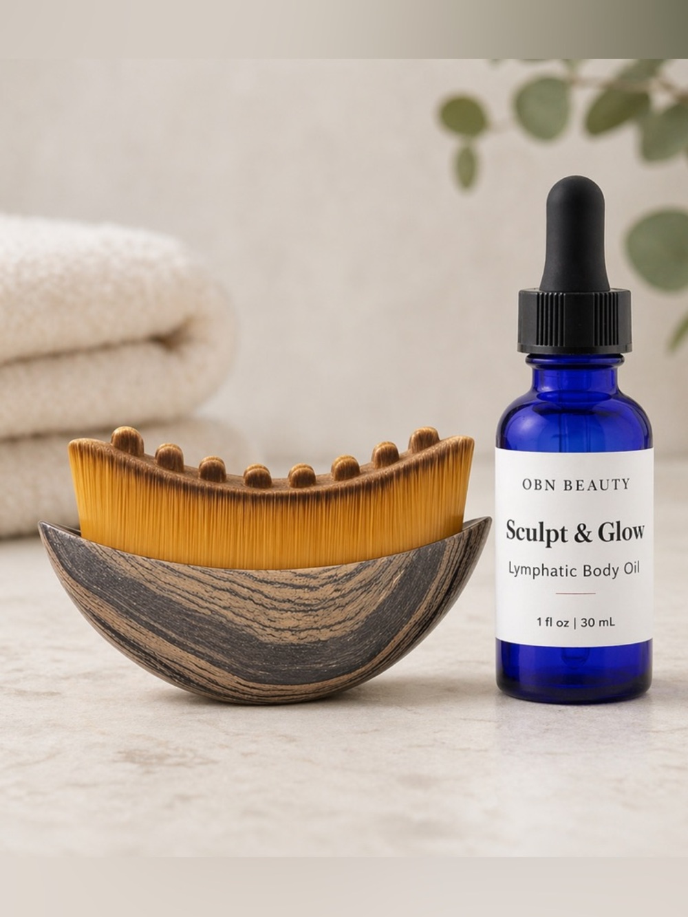 Brush & Sculpt- Lymphatic Face & Body Oil And Brush Set – Handmade Vegan
